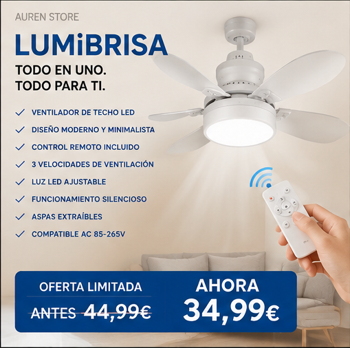 Lumibrisa, todo en uno: ventilador de techo LED con control remoto, antes 44,99 € ahora 34,99 €