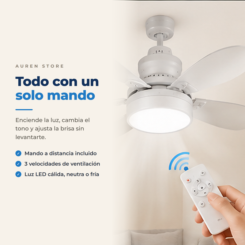 Todo con un solo mando: luz, tono y brisa sin levantarte